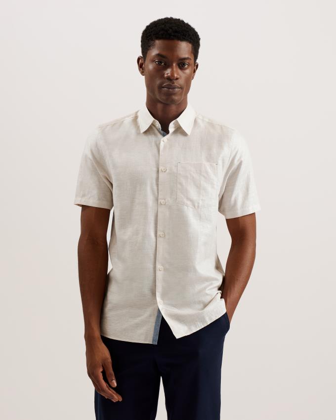 Chemises Ted Baker Short Sleeve Linen Cotton Grise Homme | LIE-82958790